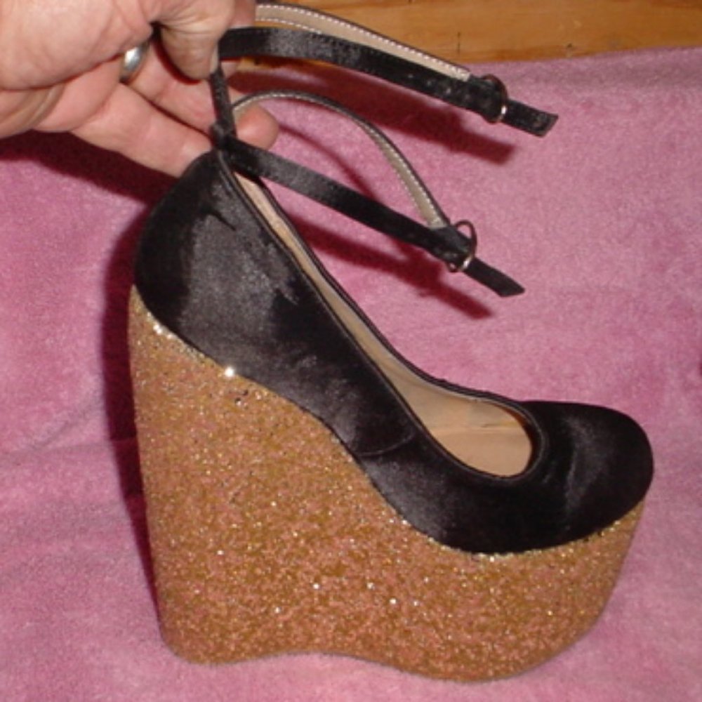 Sugarbaby gold glitter & black Mary Jane platforms
